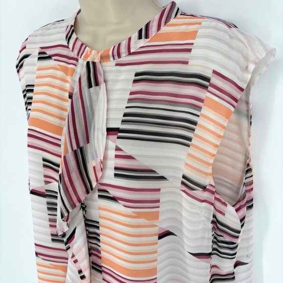 le chateau Tops - Le Chateau Womens XL Ruffle Front Geometric Striped Sleeveless Blouse Ivory NWT
